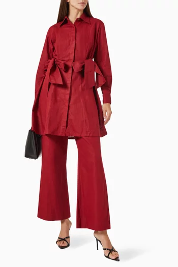 قميص بعقد ملفوفة عند الخصر كتان