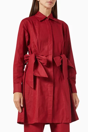 قميص بعقد ملفوفة عند الخصر كتان