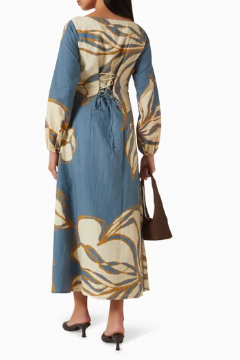 فستان متوسط الطول بنقشة زهور