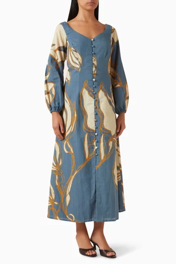 فستان متوسط الطول بنقشة زهور