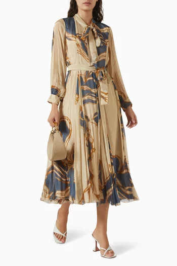 فستان متوسط الطول بنقشة زهور