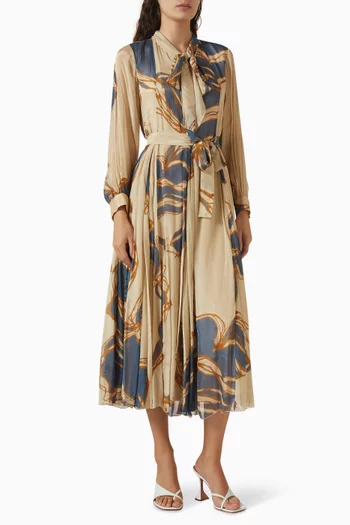 فستان متوسط الطول بنقشة زهور