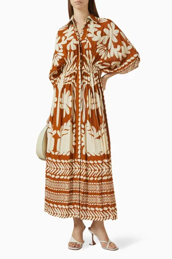 فستان طويل بنمط قفطان بنقشة زهور