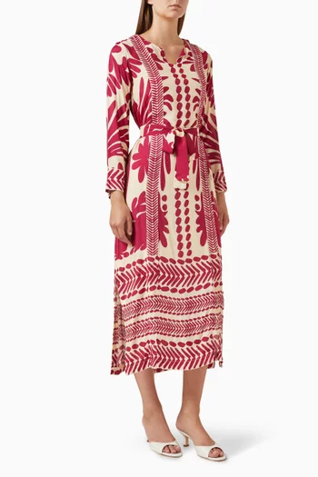 فستان متوسط الطول بحزام ونقشة زهور