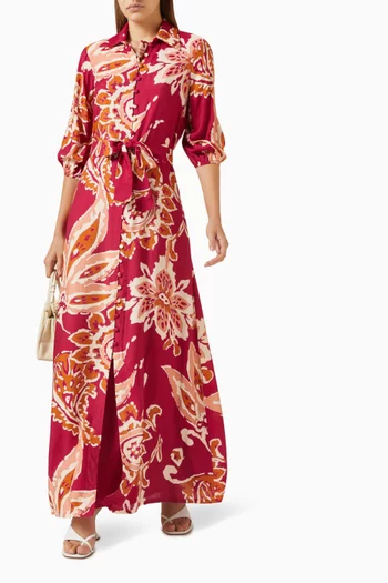 فستان بنمط قميص طويل بحزام ونقشة زهور