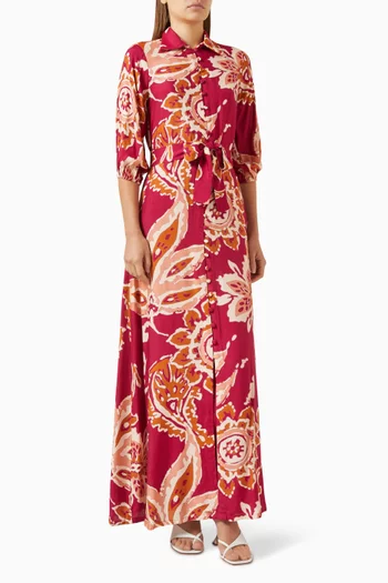 فستان بنمط قميص طويل بحزام ونقشة زهور