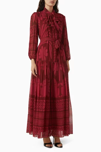 فستان طويل بحزام ونقشة زهور