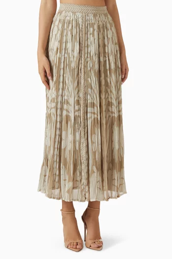 تنورة متوسطة الطول بملمس مجعد ونقشة زهور