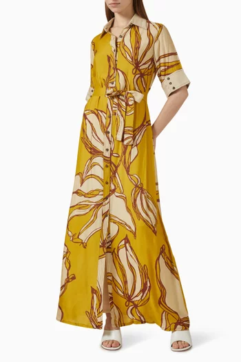 فستان طويل بحزام ونقشة زهور