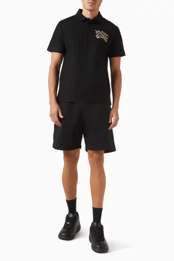 تي شيرت بولو بشعار الفروسية ونقشة مربعات قطن