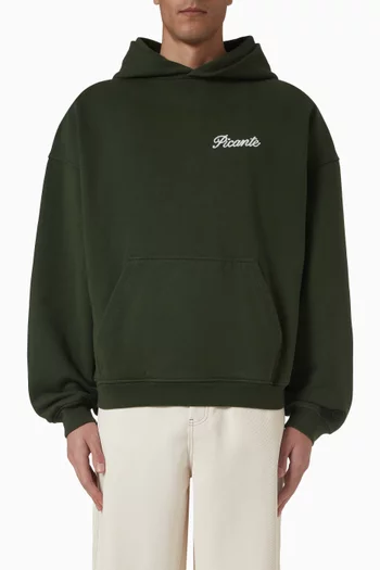 كنزة بغطاء رأس تيلور بشعار الماركة بخط متصل قطن عضوي