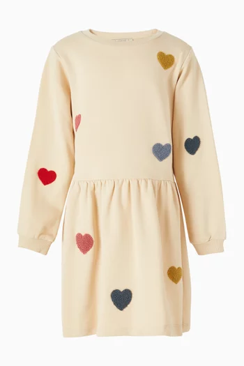 Lou Heart-motif Dress in Organic Cotton-terry