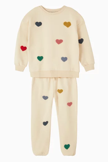 Lou Heart-motif Sweatpants in Organic Cotton-terry
