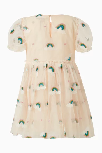 فستان بتطريز قوس قزح تول