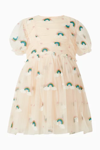 فستان بتطريز قوس قزح تول