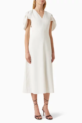 Puffed-sleeve Midi Dress