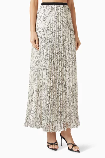 Printed Pleated Maxi Skirt