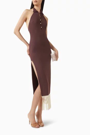 Tropicana Midi Fringed Dress in Jersey