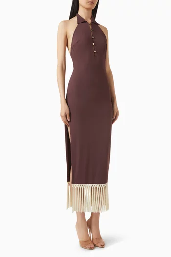 Tropicana Midi Fringed Dress in Jersey
