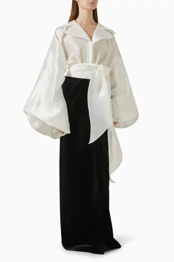 Puffed-sleeves Organza Maxi Dress