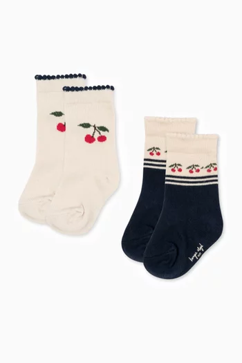 Cherry Jacquard Socks in Bamboo-blend, Set of 2