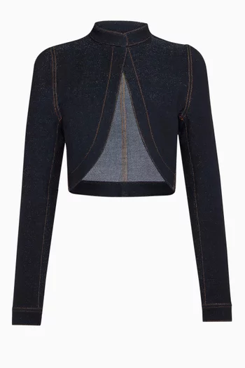 Crop Knit Jacket in Denim