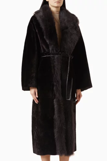 Isadora Belted Coat in Lambskin Shearling
