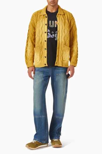 كارديغان بارشان منسوج بغرزة الضفيرة مزيج قطن