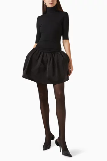 Puff-skirt Mini Dress in Cotton Blend