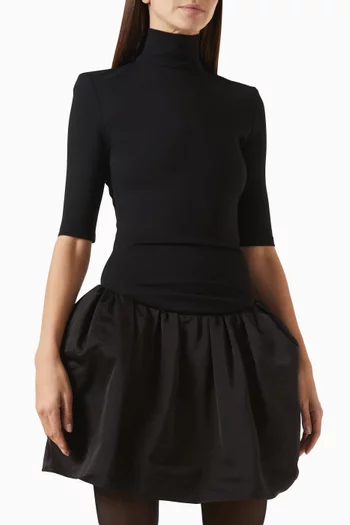 Puff-skirt Mini Dress in Cotton Blend