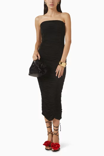 Strapless Ruched Midi Dress