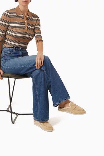 Logo Shearling Mules in Suede