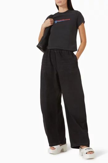 تي شيرت قصير بنجمة مطرزة بكريستال مثبت حراريًا جيرسيه