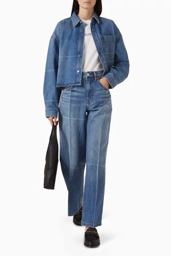 تي شيرت قصير بنجمة مطرزة بكريستال مثبت حراريًا جيرسيه