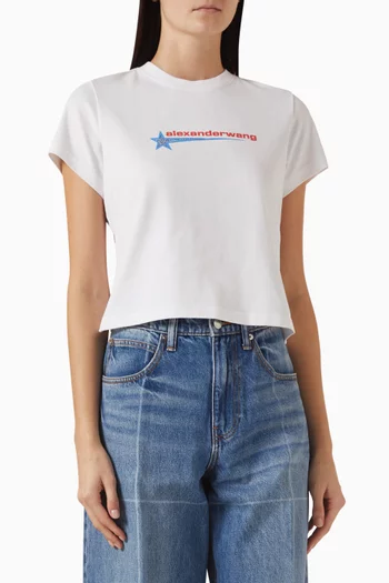 تي شيرت قصير بنجمة مطرزة بكريستال مثبت حراريًا جيرسيه