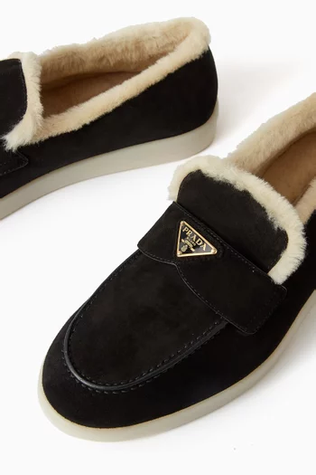 Logo Loafers in Suede & Shearling