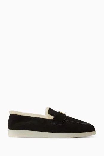 Logo Loafers in Suede & Shearling