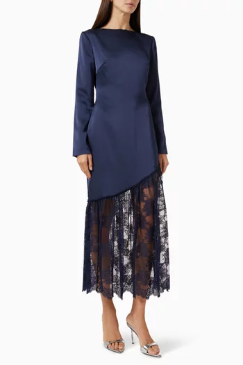 Suki Diagonal Cut Midi Dress in Lace