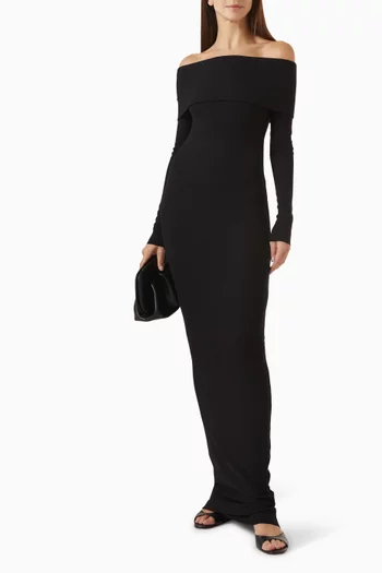 Off-Shoulder Maxi Dress in Butter Rib Fabric