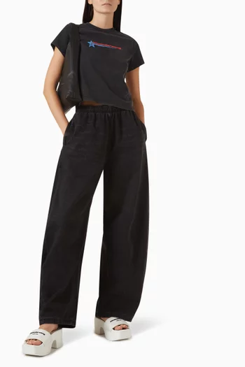 Wide-leg Sweatpants in Brushed-denim