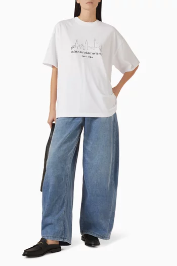 Wide-leg Sweatpants in Brushed-denim