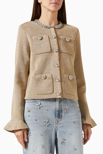 كارديغان منسوج بشريط مرصع بالكريستال