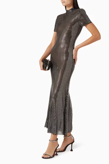 Rhinestone Midi Dress in Mesh