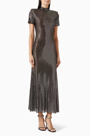 Rhinestone Midi Dress in Mesh