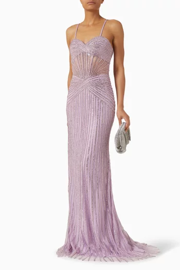 Bead-embellished Strapless Gown