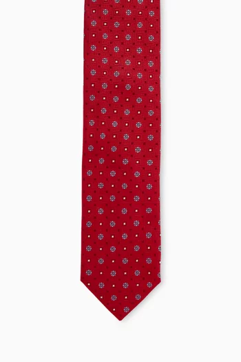 Geometric-print Tie in Woven-silk