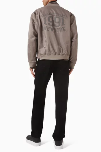 Contrast-trims Zip-up Jacket in Satin-Nylon