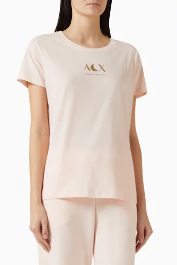 تي شيرت بطبعة شعار الماركة قطن