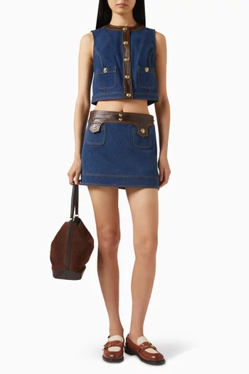 Leather-trim Top in Denim