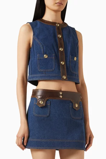 Leather-trim Top in Denim